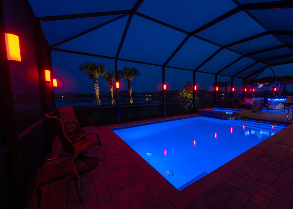beautiful effects created by Lanai Lights at the pool